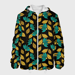 Куртка с капюшоном мужская Золотые и зеленые листья, цвет: 3D-белый