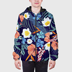 Куртка с капюшоном мужская Цветы Экзотические, цвет: 3D-черный — фото 2
