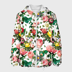 Куртка с капюшоном мужская Узор из летних роз Summer Roses Pattern, цвет: 3D-белый