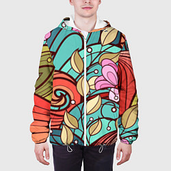 Куртка с капюшоном мужская Цветочный принт - арт, цвет: 3D-белый — фото 2