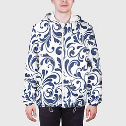Куртка с капюшоном мужская Гжелевый рисунок, цвет: 3D-белый — фото 2