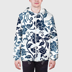 Куртка с капюшоном мужская Гжелевые цветы, цвет: 3D-белый — фото 2