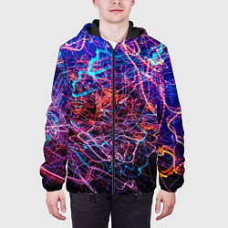 Куртка с капюшоном мужская Красочный неоновый паттерн Импрессионизм, цвет: 3D-черный — фото 2