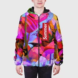 Куртка с капюшоном мужская Красочный летний цветочный паттерн Summer color pa, цвет: 3D-черный — фото 2