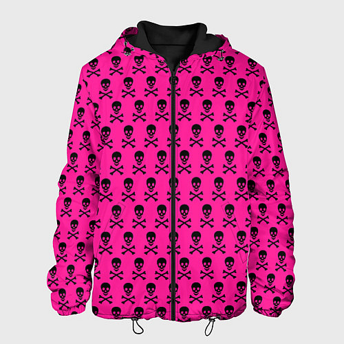 Мужская куртка Розовый фон с черепами паттерн / 3D-Черный – фото 1