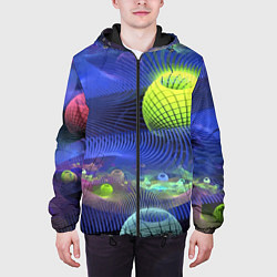 Куртка с капюшоном мужская Геометрический фрактальный неоновый паттерн Geomet, цвет: 3D-черный — фото 2