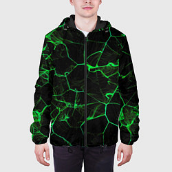 Куртка с капюшоном мужская Абстракция - Черно-зеленый фон - дым, цвет: 3D-черный — фото 2