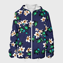 Куртка с капюшоном мужская Цветы Узор Дицы, цвет: 3D-белый