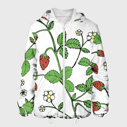 Куртка с капюшоном мужская Цветы Земляники Лесной, цвет: 3D-белый