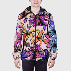 Куртка с капюшоном мужская Цветы Разноцветные, цвет: 3D-черный — фото 2