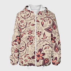 Куртка с капюшоном мужская Вьющиеся цветы, цвет: 3D-белый