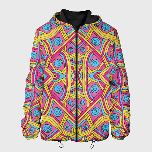 Мужская куртка Разноцветный и яркий узор в дудл стиле / 3D-Черный – фото 1