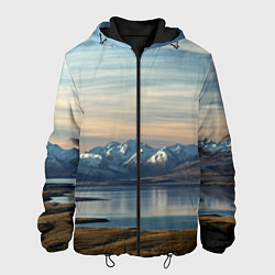 Куртка с капюшоном мужская Горы озеро природа, цвет: 3D-черный