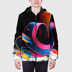 Куртка с капюшоном мужская Разноцветный мазки краски Абстракция Multicolored, цвет: 3D-черный — фото 2
