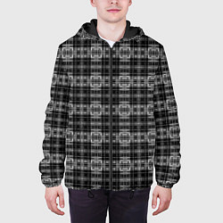 Куртка с капюшоном мужская Черно белая клетка, цвет: 3D-черный — фото 2