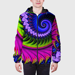 Куртка с капюшоном мужская Разноцветная неоновая спираль Абстракция Multicolo, цвет: 3D-черный — фото 2