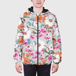 Куртка с капюшоном мужская Цветы Аргемоны и Герберы, цвет: 3D-черный — фото 2
