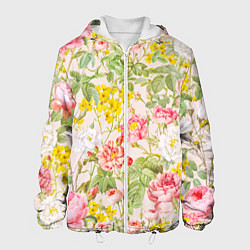 Куртка с капюшоном мужская Цветы Летнии Английские Розы, цвет: 3D-белый