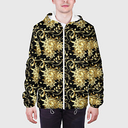 Куртка с капюшоном мужская Золотые абстрактные цветы, цвет: 3D-белый — фото 2