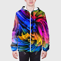 Куртка с капюшоном мужская Абстрактная неоновая композиция Abstract neon comp, цвет: 3D-белый — фото 2