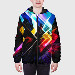 Куртка с капюшоном мужская Неоновая молния Абстракция Neon Lightning Abstract, цвет: 3D-черный — фото 2