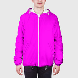 Куртка с капюшоном мужская Однотонный розовый неоновый Пион, цвет: 3D-белый — фото 2