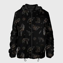 Куртка с капюшоном мужская Мистические животные волк птица бабочка лошадь, цвет: 3D-черный