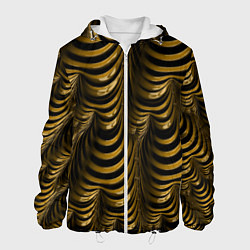 Куртка с капюшоном мужская Черная с золотым оптическая иллюзия Абстракция, цвет: 3D-белый