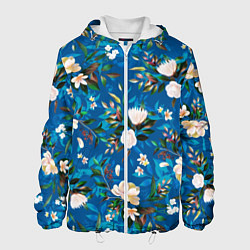Куртка с капюшоном мужская Цветы Синий Сад, цвет: 3D-белый