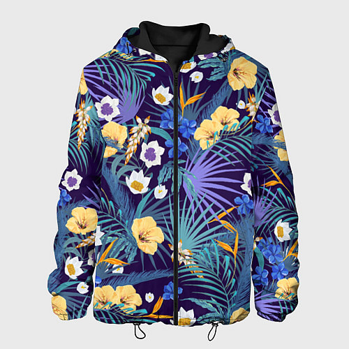 Мужская куртка Цветы Фиолетовые Гибискусы / 3D-Черный – фото 1