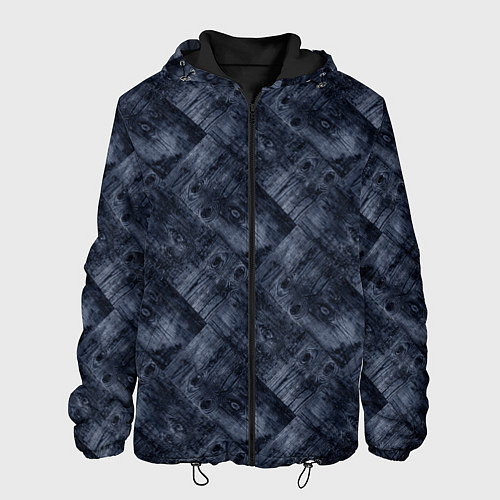 Мужская куртка Темный серо-синий узор деревянного паркета / 3D-Черный – фото 1