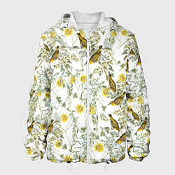 Куртка с капюшоном мужская Цветы Жёлтые С Птицами, цвет: 3D-белый