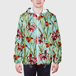 Куртка с капюшоном мужская Цветы Красные Тигридии, цвет: 3D-белый — фото 2