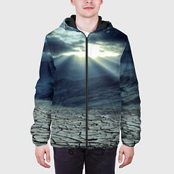Куртка с капюшоном мужская Трещины на земле пустыня, цвет: 3D-черный — фото 2