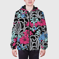 Куртка с капюшоном мужская Цветочный летний паттерн Fashion trend, цвет: 3D-черный — фото 2