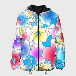 Куртка с капюшоном мужская Летний цветочный паттерн Fashion trend 2025, цвет: 3D-черный