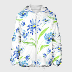 Куртка с капюшоном мужская Цветы Синие Нарисованные Карандашами, цвет: 3D-белый