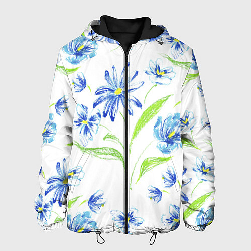 Мужская куртка Цветы Синие Нарисованные Карандашами / 3D-Черный – фото 1
