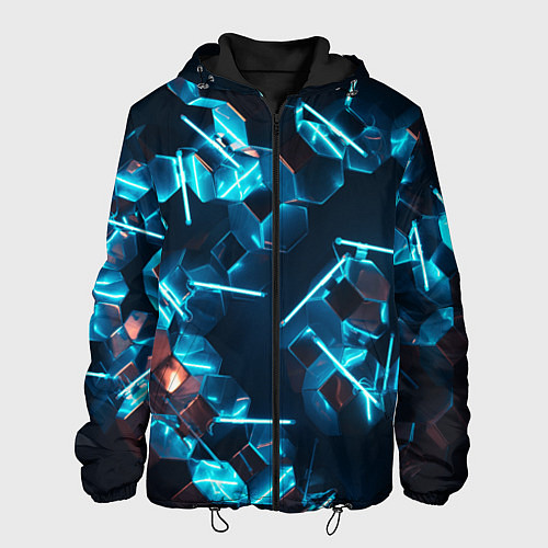 Мужская куртка Неоновые фигуры с лазерами - Голубой / 3D-Черный – фото 1