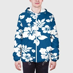 Куртка с капюшоном мужская Цветочный паттерн Минимализм, цвет: 3D-белый — фото 2