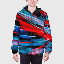 Куртка с капюшоном мужская Неоновые прерывающиеся линии - Красный и голубой, цвет: 3D-черный — фото 2