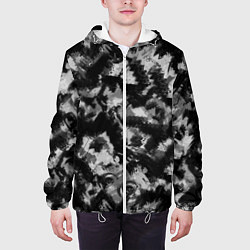 Куртка с капюшоном мужская Черно-белый абстрактный камуфляж, цвет: 3D-белый — фото 2