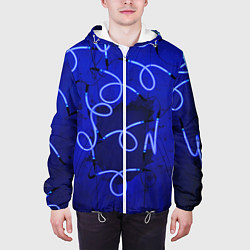 Куртка с капюшоном мужская Неоновые закрученные фонари - Синий, цвет: 3D-белый — фото 2