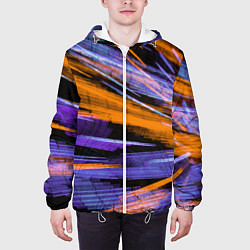 Куртка с капюшоном мужская Неоновые прерывающиеся линии - Оранжевый и фиолето, цвет: 3D-белый — фото 2