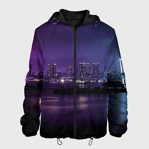 Мужская куртка Неоновый город с рекой - Фиолетовый / 3D-Черный – фото 1