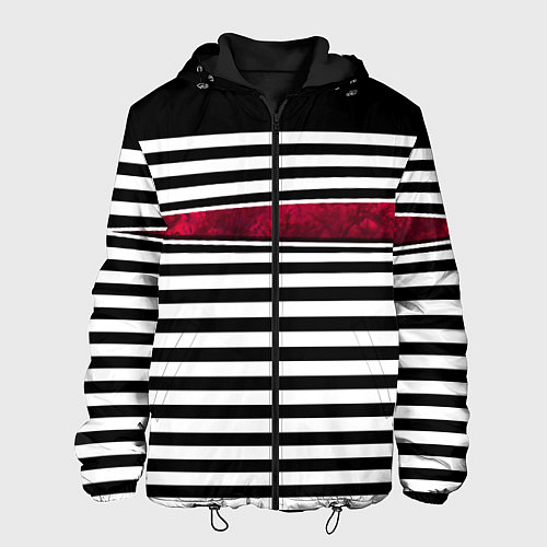 Мужская куртка Полосатый современный черно-белый с красной вставк / 3D-Черный – фото 1