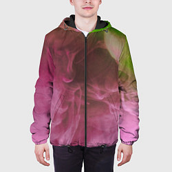 Куртка с капюшоном мужская Неоновый дым - Розовый и зелёный, цвет: 3D-черный — фото 2