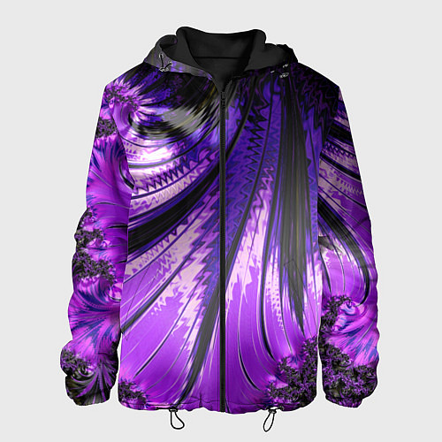 Мужская куртка Неоновый фрактал черный с фиолетовым Абстракция / 3D-Черный – фото 1