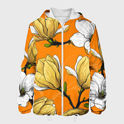 Куртка с капюшоном мужская Удивительные летние тропические цветы с нераскрывш, цвет: 3D-белый