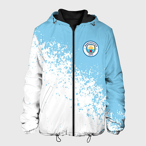 Мужская куртка Manchester city белые брызги на голубом фоне / 3D-Черный – фото 1